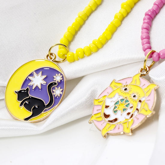 Picture of Zinc Based Alloy Charms Gold Plated Multicolor Cat Animal Enamel