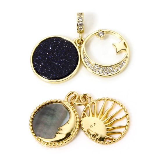 Picture of Eco-friendly Natural Shell & Brass Galaxy Charms 18K Real Gold Plated Sun Moon