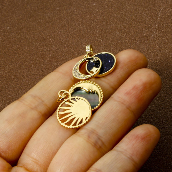 Picture of Eco-friendly Natural Shell & Brass Galaxy Charms 18K Real Gold Plated Sun Moon