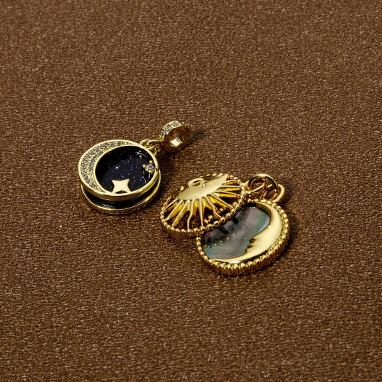 Picture of Eco-friendly Natural Shell & Brass Galaxy Charms 18K Real Gold Plated Sun Moon