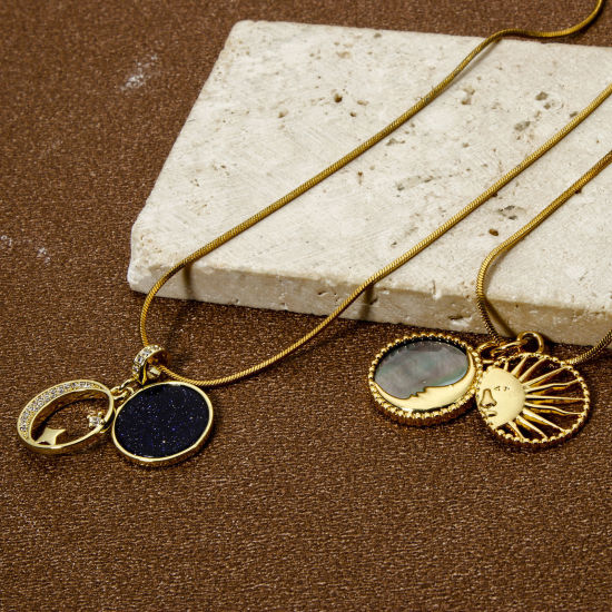 Picture of Eco-friendly Natural Shell & Brass Galaxy Charms 18K Real Gold Plated Sun Moon