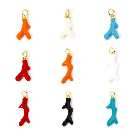 Image de 1 Pièce Breloques Bijoux d'Océan en Laiton Respectueux de la Nature Corail Plaqué Or Véritable 18K Émail