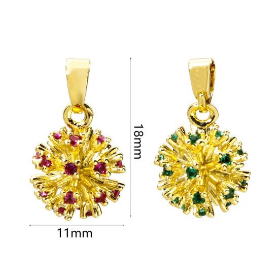 Image de 2 Pcs Pendentif Breloque en Laiton Respectueux de la Nature Feu d'artifice Plaqué Or Véritable 18K 3D 18mm x 11mm