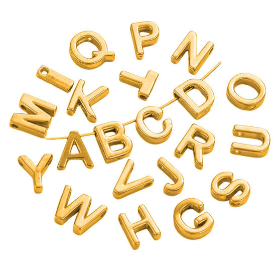Immagine di 5 Pz Placcatura Sottovuoto 304 Acciaio Inossidabile Mini Ciondoli Placcato Oro 18K Lettera Maiuscola Messaggio " A-Z " Brunitura a Rulli