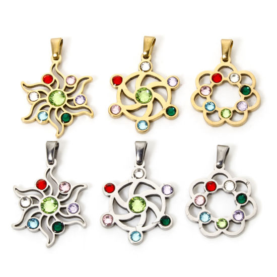 Изображение 1 Piece 304 Stainless Steel Pendants Yoga Healing Hollow Multicolor Rhinestone