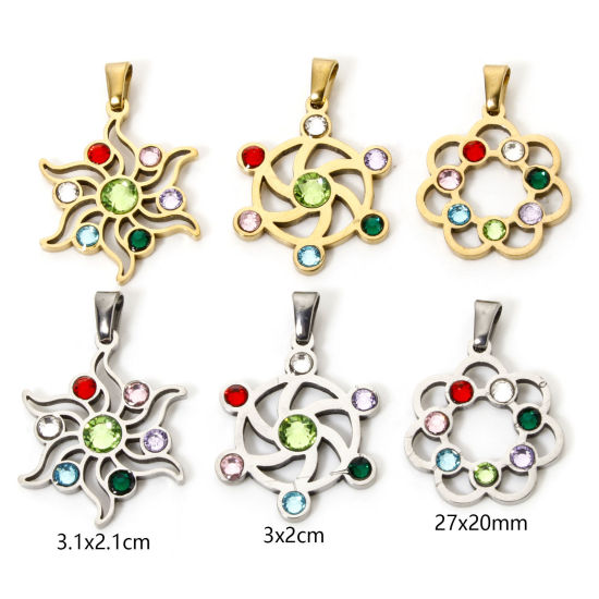 Изображение 1 Piece 304 Stainless Steel Pendants Yoga Healing Hollow Multicolor Rhinestone