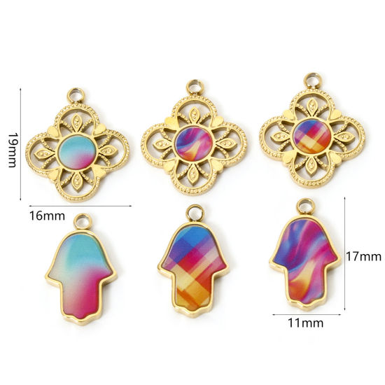 Picture of 1 Piece Vacuum Plating 304 Stainless Steel Pendants 18K Gold Plated Multicolor Enamel