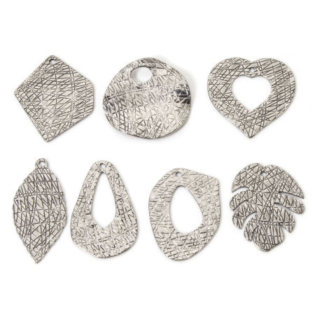 304 Stainless Steel Pendants Silver Tone Irregular Marble Effect