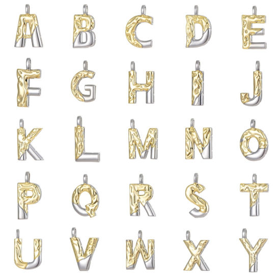 Picture of Brass Hammered Charms 14K Gold Plated & Platinum Plated Two Tone Capital Alphabet Initial Letter Message " A-Z "