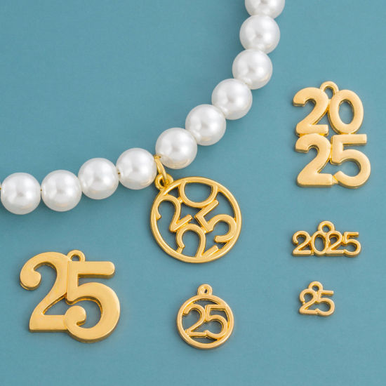 Picture of Zinc Based Alloy Year Charms Gold Plated Number Message " 2025 " Hollow