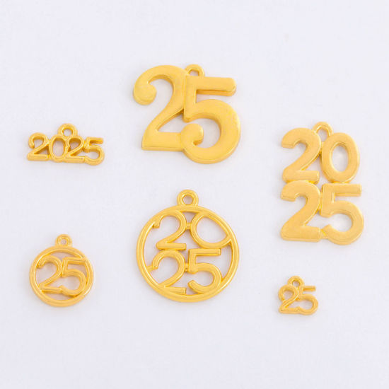 Picture of Zinc Based Alloy Year Charms Gold Plated Number Message " 2025 " Hollow