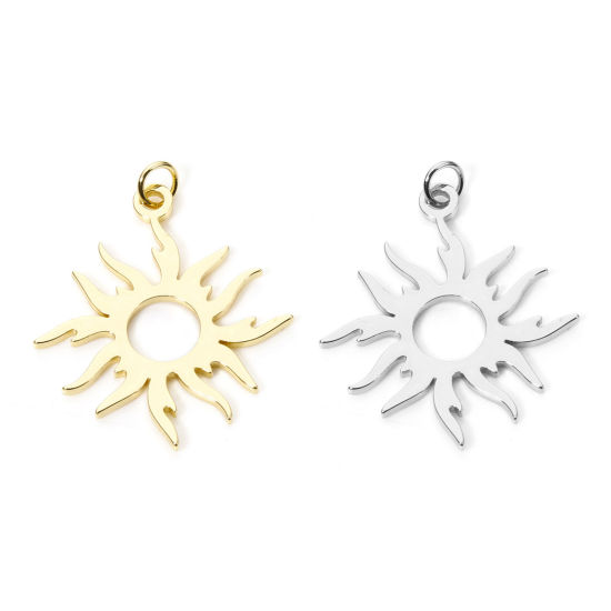 Picture of 2 PCs Eco-friendly Brass Galaxy Pendants Real Gold Plated Sun Smooth Blank 3.2cm x 2.5cm