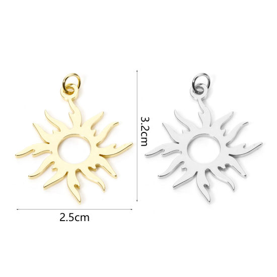 Picture of 2 PCs Eco-friendly Brass Galaxy Pendants Real Gold Plated Sun Smooth Blank 3.2cm x 2.5cm