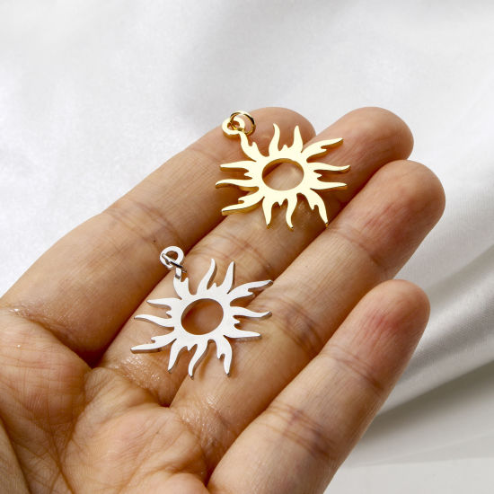 Picture of 2 PCs Eco-friendly Brass Galaxy Pendants Real Gold Plated Sun Smooth Blank 3.2cm x 2.5cm