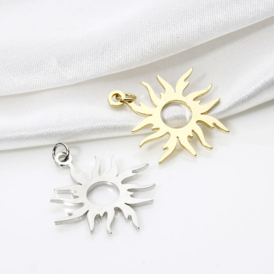 Picture of 2 PCs Eco-friendly Brass Galaxy Pendants Real Gold Plated Sun Smooth Blank 3.2cm x 2.5cm