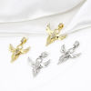 Picture of Brass Religious Pendants Multicolor Angel Wing Micro Pave Clear Cubic Zirconia 3.2cm x 2.2cm