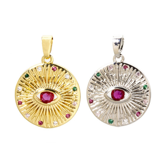 Изображение 2 ШТ Латунь религия Подвески Круглые Разноцветный Око Провидения / Всевидящее Око Разноцветный Искусственный Циркон 24мм x 17мм