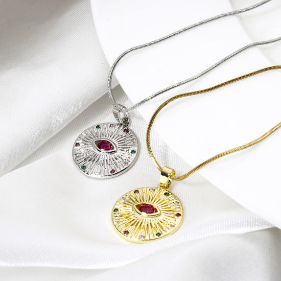 Изображение 2 ШТ Латунь религия Подвески Круглые Разноцветный Око Провидения / Всевидящее Око Разноцветный Искусственный Циркон 24мм x 17мм