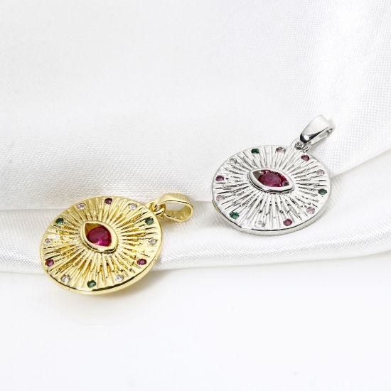Изображение 2 ШТ Латунь религия Подвески Круглые Разноцветный Око Провидения / Всевидящее Око Разноцветный Искусственный Циркон 24мм x 17мм