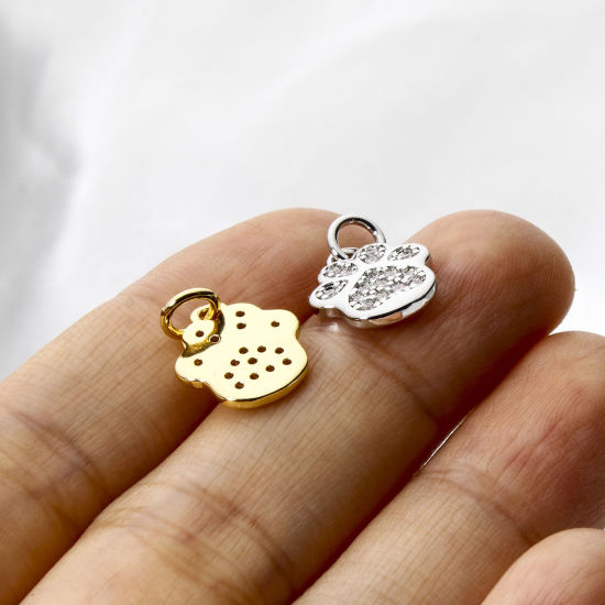 Picture of 2 PCs Brass Pet Memorial Charms Multicolor Dog Paw Claw Micro Pave Clear Cubic Zirconia 16mm x 11mm