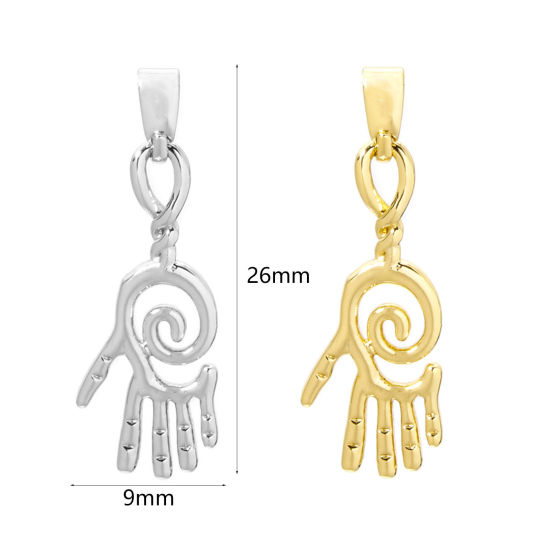 Image de 2 Pcs Pendentif Breloque en Laiton Main Multicolore Creux 26mm x 9mm