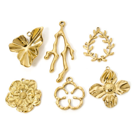 2 Unidades Enchapado al Vacío Ecológico 304 Acero Inoxidable Colección Flora Colgantes Flor 18K Oro Real Chapado Hoja
