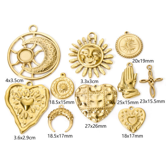 Picture of 2 PCs Eco-friendly Vacuum Plating 304 Stainless Steel Charms 18K Real Gold Plated Sun Moon