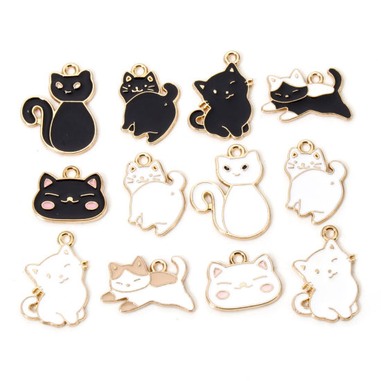 Image de 50 PCs Zinc Based Alloy Charms Gold Plated Multicolor Cat Animal Enamel