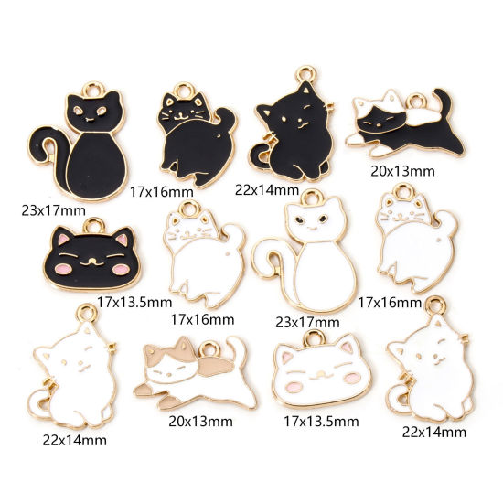 Image de 50 PCs Zinc Based Alloy Charms Gold Plated Multicolor Cat Animal Enamel