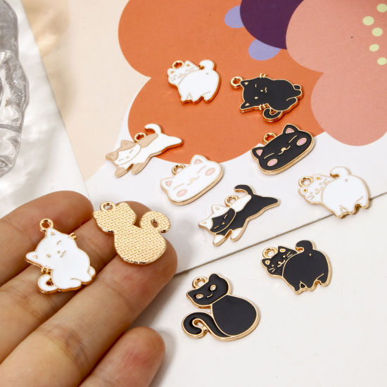 Image de 50 PCs Zinc Based Alloy Charms Gold Plated Multicolor Cat Animal Enamel