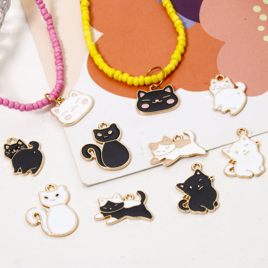 Image de 50 PCs Zinc Based Alloy Charms Gold Plated Multicolor Cat Animal Enamel