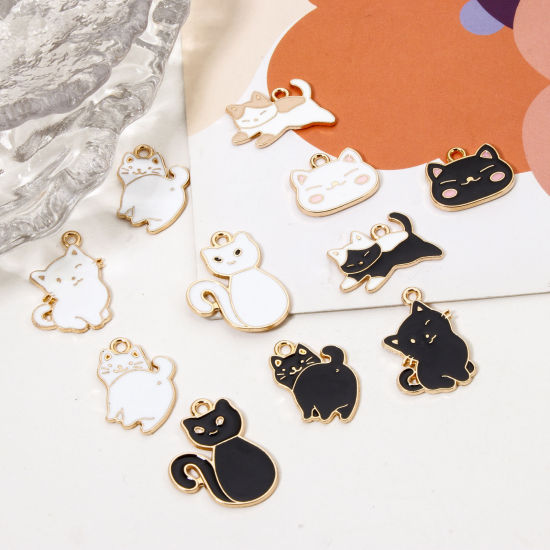 Image de 50 PCs Zinc Based Alloy Charms Gold Plated Multicolor Cat Animal Enamel