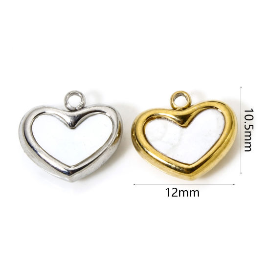 Picture of 2 PCs Eco-friendly 304 Stainless Steel & Natural Shell Valentine's Day Charms Multicolor Heart 12mm x 10.5mm