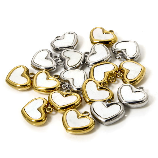 Picture of 2 PCs Eco-friendly 304 Stainless Steel & Natural Shell Valentine's Day Charms Multicolor Heart 12mm x 10.5mm