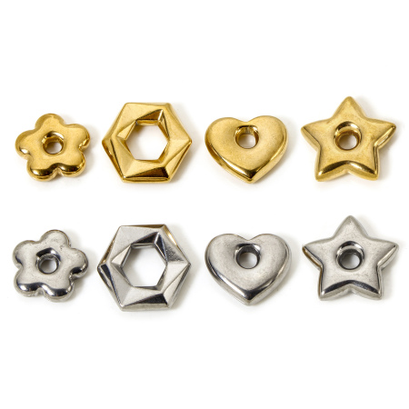 Picture of Eco-friendly 304 Stainless Steel Geometric Beads For DIY Jewelry Making Star 18K Gold Plated Heart