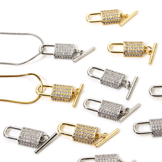 Picture of Brass Toggle Clasps Lock Multicolor Micro Pave Clear Cubic Zirconia