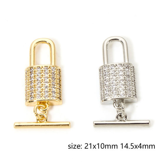 Picture of Brass Toggle Clasps Lock Multicolor Micro Pave Clear Cubic Zirconia