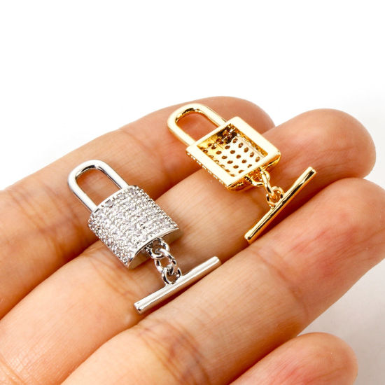 Picture of Brass Toggle Clasps Lock Multicolor Micro Pave Clear Cubic Zirconia