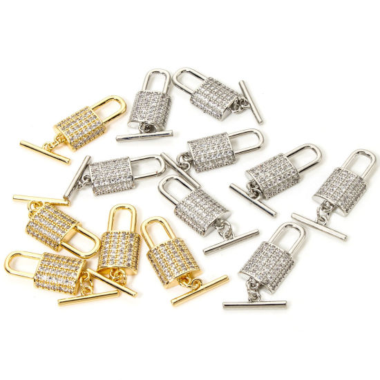 Picture of Brass Toggle Clasps Lock Multicolor Micro Pave Clear Cubic Zirconia