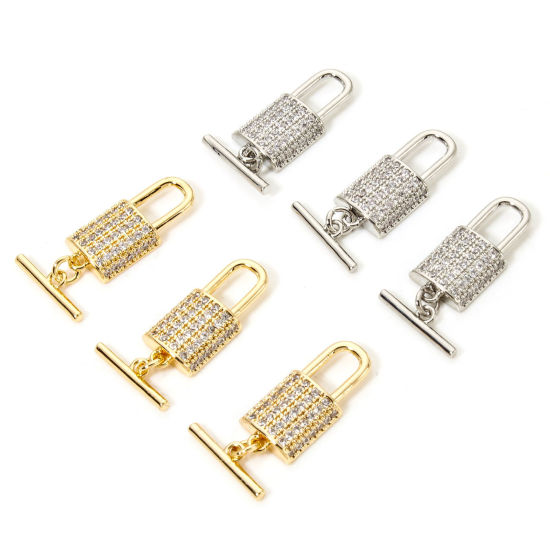 Picture of Brass Toggle Clasps Lock Multicolor Micro Pave Clear Cubic Zirconia