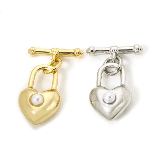 Picture of Brass Toggle Clasps Heart Lock Multicolor Acrylic Imitation Pearl