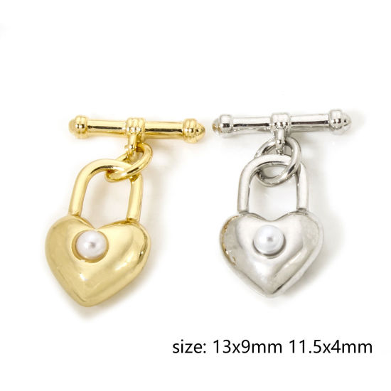 Picture of Brass Toggle Clasps Heart Lock Multicolor Acrylic Imitation Pearl