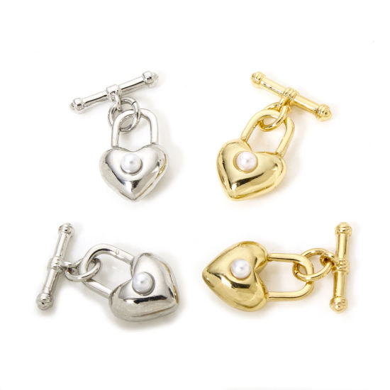 Picture of Brass Toggle Clasps Heart Lock Multicolor Acrylic Imitation Pearl