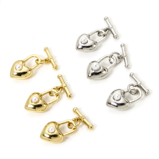 Picture of Brass Toggle Clasps Heart Lock Multicolor Acrylic Imitation Pearl