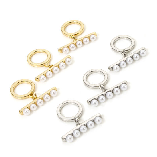 Picture of Brass Toggle Clasps Round Multicolor Acrylic Imitation Pearl