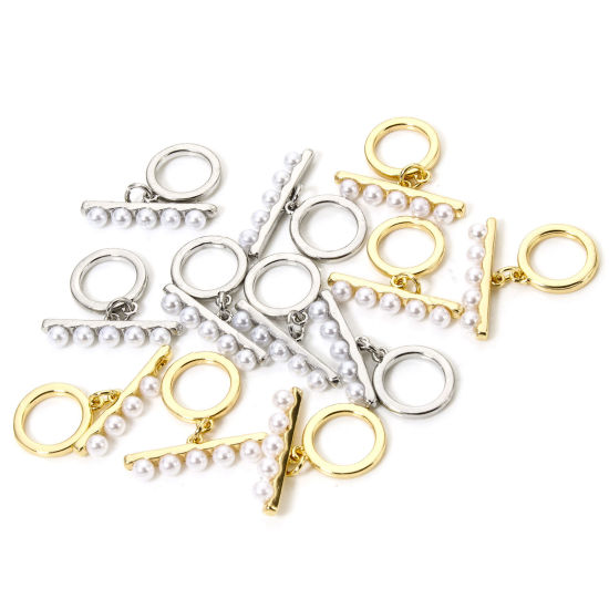 Picture of Brass Toggle Clasps Round Multicolor Acrylic Imitation Pearl