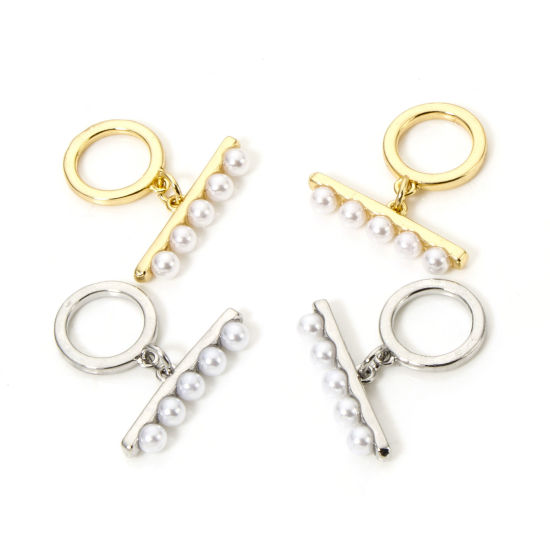 Picture of Brass Toggle Clasps Round Multicolor Acrylic Imitation Pearl