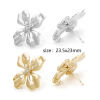 Picture of Eco-friendly Brass Ear Post Stud Earring With Loop Connector Accessories Real Gold Plated Flower Clear Cubic Zirconia 23.5mm x 23mm