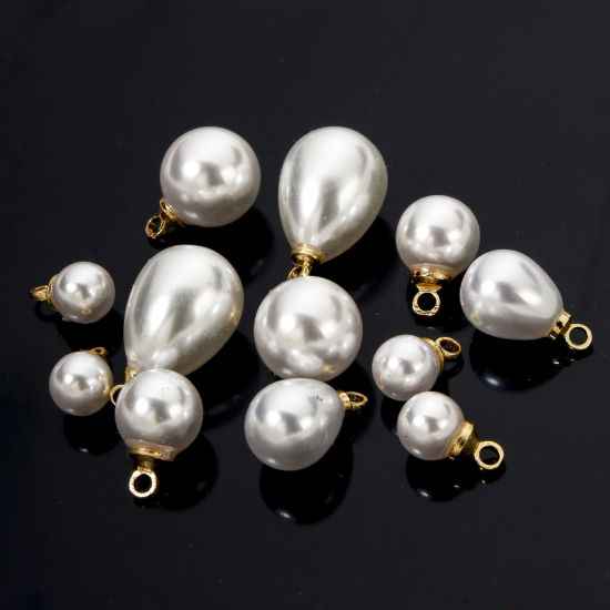 Изображение 10 PCs Brass & Acrylic Charms 18K Gold Plated Acrylic Imitation Pearl