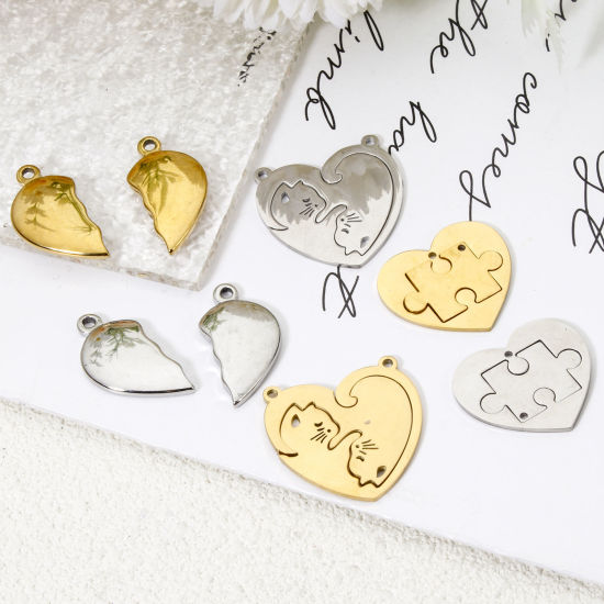 Picture of 1 Set ( 2 PCs/Set) 304 Stainless Steel Charms Heart